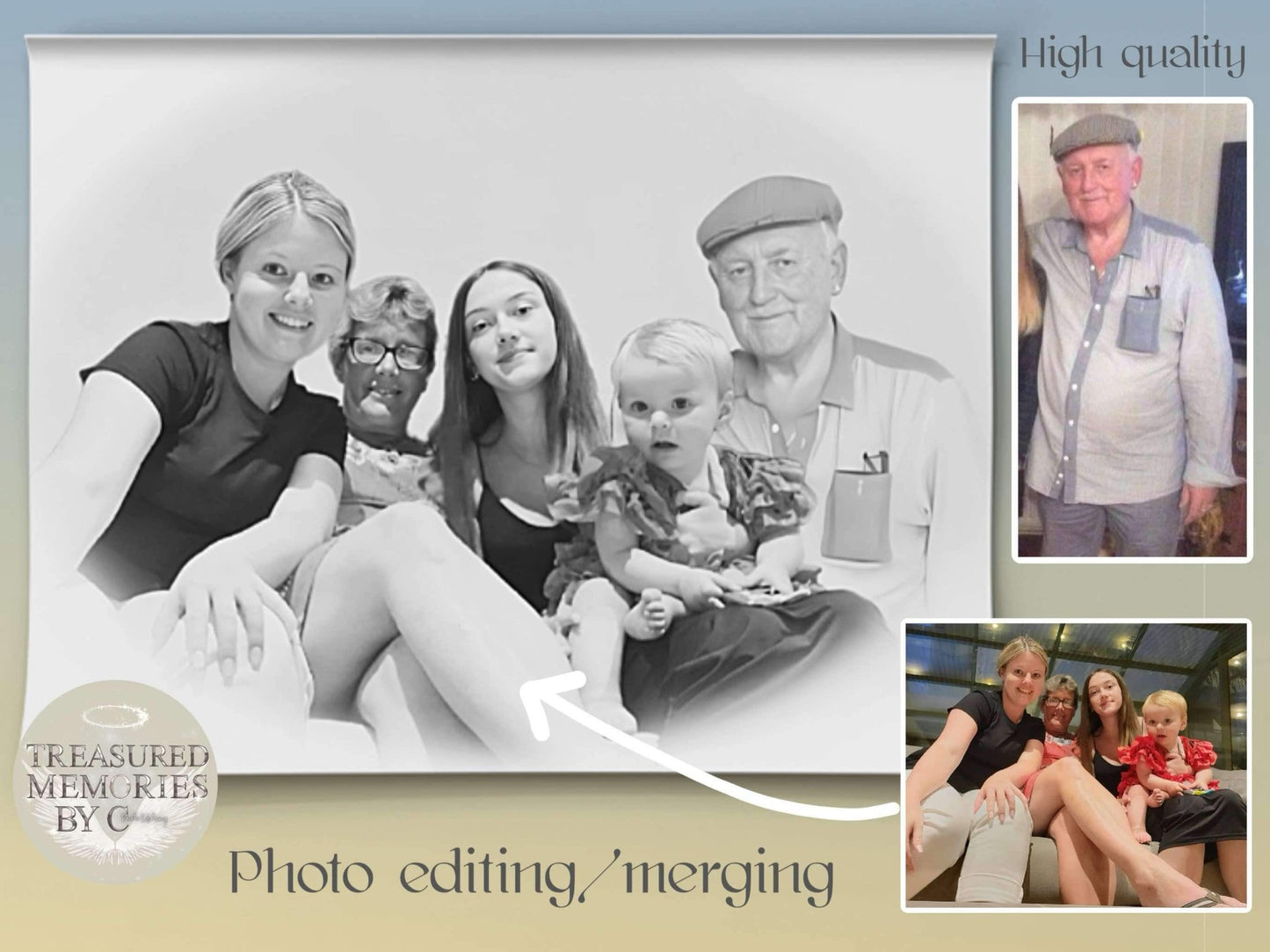 A4 PHOTO PRINT, FRAMED WOOD, Custom Photo Merge